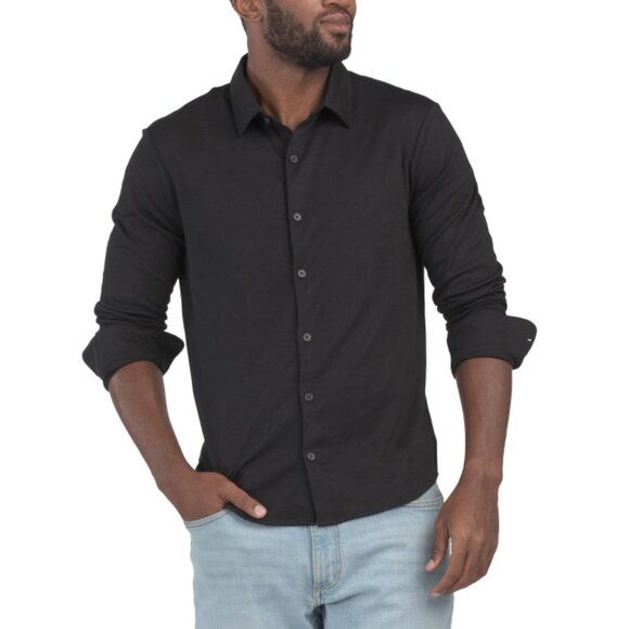 CALVIN KLEIN Black Long Sleeve Interlock Knit Shirt - Picture 1 of 2
